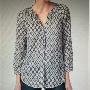 PAIGE Ikat-Print Blue and White Blouse